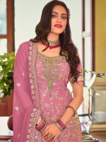 Pink Faux Georgette Plazzo Suit